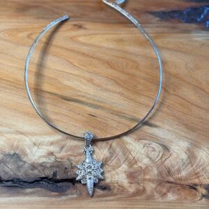 Silver Starburst Pendant Choker Necklace - Silver with 18k Gold Accents